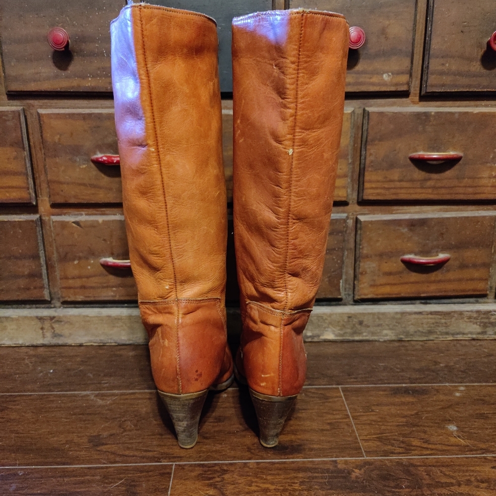 Vintage Dingo Boots Embroidered Eagle Brass Toe Brass Studs Leather 8.5 - Picture 7 of 11